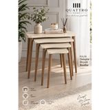 QUATTRO HOME Torna Ahşap Ayaklı 4'lü Zigon Sehpa Takımı Krem Bej