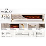 Quattro Home Yula Elektrikli Şömineli Tv Ünitesi 170 cm Kum Beji Gold Metal Ayaklı Modern Tv Sehpası - Krem