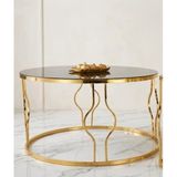 Quattro Home Yumurta Yuvarlak Orta Sehpa – Metal Ayaklı Siyah Cam Tabla - Gold