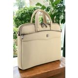 QUB CLUB Unisex Bej Macbook Air Pro Uyumlu 13 & 13.3 Inç Evrak Laptop Çantası 2023ND5678