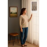 Quba Deco Italyan Keten Tül Dökümlü Natural 1/3 Pile Ütü Istemez Krem Tül Perde Salon Oturma Odası Yatak Odası Antre - 270 x 200