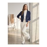 QUBERZ Kadın Çizgili Crop Blazer Ceket - 4 Düğmeli Kısa Ceket