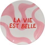 Que Rico - Diego El Boyaması Tatlı Tabağı La Vie Est Belle - Pembe - Beyaz