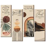 Queekay 4 Adet İncil Ayetleri Duvar Sanatı Boho Duvar Dekoru Ahşap Asma İşaret İlham Verici Dua Modern Dekor Plakaları Boho Duvar Resmi Soyut Motivasyon Tabela Ev Mutfak Çiftlik Evi için