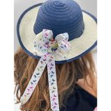 Queen Accessories Prenses Kız Çocuk Hasır Şapka Plaj Çanta Takım Set Lacivert Simli Parlak Unicorn