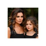 QUEEN AKSESUAR Çift Sarkıt Çiçekli kristal boncuklu metal Taç özel gün tacı kadın çocuk koyu füme gri siyah