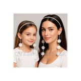 QUEEN AKSESUAR Çift Sarkıt Çiçekli kristal Taç özel gün tacı düğün kına nişan doğum günü kadın çocuk beyaz