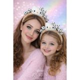 QUEEN AKSESUAR Hello Kitty Peluş pofuduk 3 boyutlu Taç beyaz Puantiyeli Fiyonklu çocuk tacı