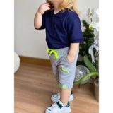 Queen Aksesuar Karanlıkta Parlayan Fosforlu Sevimli Erkek Çocuk Dinazorlu Şort Polo Yaka Tshirt Kombin 2 Li Takım - 4 Yaş - Lacivert