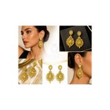 QUEEN AKSESUAR Kösem Sultan-ı altın sarı kristal Taşlı Otantik Osmanlı Motifli Abiye parlak gold Sallantılı Küpe