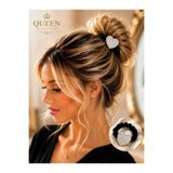 QUEEN AKSESUAR Kristal Taşlı metal düz kalp süslü Kadife Lastik Toka Siyah Scrunchie Saç Tokası