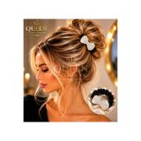 QUEEN AKSESUAR Kristal Taşlı metal fiyonk süslü Kadife Lastik Toka Siyah Scrunchie Saç Tokası