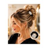 QUEEN AKSESUAR Kristal Taşlı metal oval yuvarlak süslü Kadife Lastik Toka Siyah Scrunchie Saç Tokası