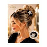 QUEEN AKSESUAR Kristal Taşlı metal yıldız süslü Kadife Lastik Toka Siyah Scrunchie Saç Tokası