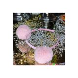 QUEEN AKSESUAR Saten Açık Pudra Pembe Küçük Tüylü Peluş Ponponlu Taç Çocuk Tacı Pon Pon
