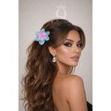 QUEEN AKSESUAR Şeffaf pembe mavi büyük aloha lotus çiçekli mandal toka kadın çocuk çiçek klips 8cm