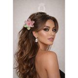 QUEEN AKSESUAR Şeffaf pembe yeşil büyük aloha lotus çiçekli mandal toka kadın çocuk çiçek klips 8cm