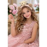 QUEEN AKSESUAR Sevimli Ayıcık Figürlü Peluş tüylü Taç çocuk yetişkin tacı taşlı pon pon süslü pembe