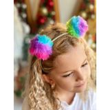 Queen Aksesuar Soft Neon Gökkuşağı Renkli Unicorn Pon Pon Çocuk Tacı Metal Ponpon Taç