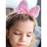 Queen Aksesuar Trend Parlak Hologram Yanar Döner Pullu Büyük Fiyonklu Incili Minnie Mouse Taç Pembe