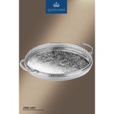 QUEEN ANNE İngiliz Gümüşü Tutma Saplı Yanları Delikli 28*28 Sunumluk Ayaklı Yuvarlak Tepsi PR04-1067