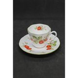 Queen Anne Queen's China Virginia Çileği Porselen Tek Kişilik Kahve Fincanı ve Tabağı 100 ml - Kırmızı