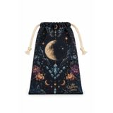 Queen Jera Ay Ve Kristal Desenli Mistik Büzgülü Bez Kese- Tarot, Telefon, Gözlük Kesesi (12x20 cm)