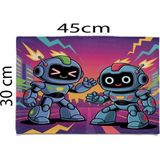 Queen Jera Sevimli Robot Desenli Beslenme Örtüsü Anaokulu ve Ilkokul Çocukları Için Yıkanabilir 30 x 45 cm - Diktörtgen