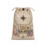 Queen Jera Tarot Kartı Ve Ay Fazları Desenli Büzgülü Bez Kese - Çok Amaçlı Tarot, Doğal Taş Kesesi (12x20 cm)