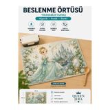 Queen Jera Yeşil Prenses Desenli Çocuk Beslenme Örtüsü 30x45 cm Okul - Kreş Yıkanabilir Kumaş