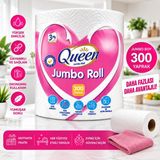 Queen Jumbo Roll Kağıt Havlu 300 Yaprak 3 Katlı Yüksek Emici Ekonomik Dev Rulo - 0002-Beyaz