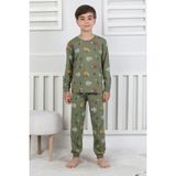 Queen Kids Queenkids Erkek Çocuk PJ-51301 Pijama Takımı Araba Fil - 3 - 4 Yaş - Yeşil