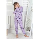Queen Kids Queenkids Kız Çocuk PJ-51215 Pijama Takımı Lila Kedi - 5 - 6 Yaş