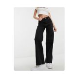 QueenPant Kadın Simsiyah Solmaz Kumaş Palazzo Geniş Paça Yüksek Bel Esnek Wide Leg Jeans