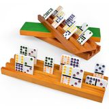 Queensell Klasik Masa Oyunları için Domino Tutucuları - Ahşap Domino Rafları 4'lü Set - Meksika Tren Domino Aksesuarları - Fayans için Domino Tepsileri Aile Oyunları (Büyük)