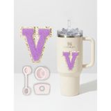 Quencher Uyumlu Premium Harf Sticker + 3’lü Silikon Tıpa Seti – Kişiselleştirilmiş Kombin - V