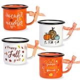 Quera 4 Parça Sonbahar Kahve Mini Kupa Beyaz Turuncu Kupa Şükran Günü Kabak Seramik Kupalar Katmanlı Tepsi Dekor Sonbahar Centerpieces Parti Dekoru, hafif ve dayanıklı, Doğum Günü Hediyesi, 240 ml