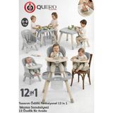 Quero Yummy 12IN1 Mama Sandalyesi 12 Özellik Portatif Çalışma, Oyun Masalı Çok Fonksiyonlu Mama Sandalyesi - Açık Gri