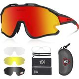 Queshark Polarize Anti-UV Outdoor 4 Lens Ultra Hafif Spor Motorsiklet Bisiklet Gözlüğü - Kırmızı - Standart