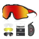 Queshark Polarize Anti-UV Outdoor 4 Lens Ultra Hafif Spor Motorsiklet Bisiklet Güneş Gözlüğü (Kırmızı)