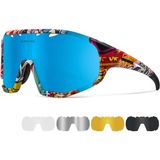 Queshark Polarize Anti-UV Outdoor 5 Lens Ultra Hafif Spor Motorsiklet Bisiklet Kayak Gözlüğü - Mavi - Standart