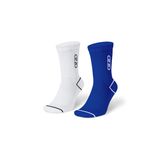 Quezo OzzoSeries Unisex Spor Çorap - Pamuklu Nefes Alabilir Kokusuz ve Dayanıklı Tasarım - Kadın ve Erkek Çorap (Lacivert-Çizgili Beyaz, Kadın)