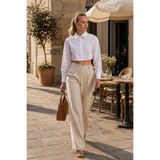 QUHOX Kadın Beyaz Oversize Crop Poplin Gömlek