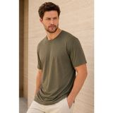 Quhox Lyocell Haki Bisiklet Yaka Regular Fit Erkek Tişört - 2XL