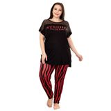 Quilling Kırmızı - Siyah Renk Çizgili Desen Lady 10957 Büyük Beden Pijama Takımı
