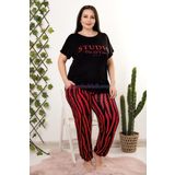 Quilling Kırmızı - Siyah Renk Zebra Desenli Lady 10958 Büyük Beden Anne Pijama Takımı