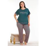 Quilling Koyu Yeşil Renk Ve Desenli Lady 10932 Kısa Kollu Kadın Büyük Beden Pijama Takımı