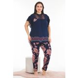 quilling Lacivert Renk Çiçek Desenli Lady 10924 Kısa Kollu Kadın Büyük Beden Pijama Takımı TYCHWZPI1N170424204192972