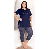 quilling Lacivert Renk ve Desenli Lady 10708 Kadın Lady Büyük Beden Taytlı Kapri Pijama Takımı LADY-10622