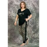 quilling LADY-10954 Siyah Renk Zebra Desenli 10993 Kadın Kısa Kol Büyük Beden Anne Pijama Takımı